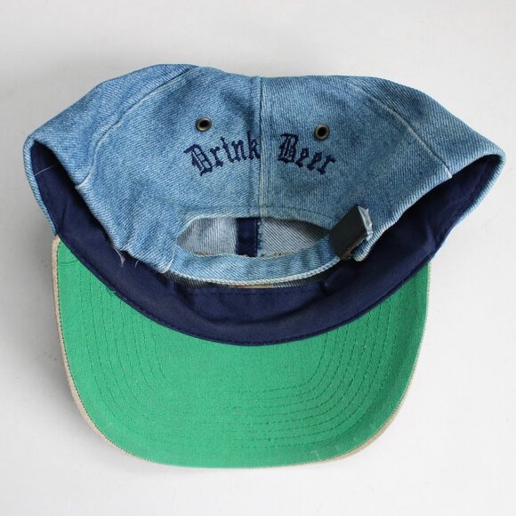 Capital Brewery Cobra Caps Vintage 90s Blue Denim Tan Suede Baseball Dad Hat - Picture 3 of 4